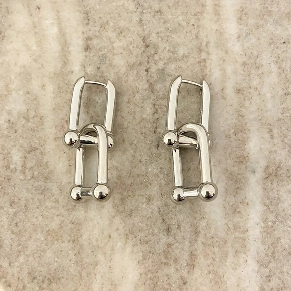 925 Sterling Silver Chunky U Link Earrings Thick Bold Hardware Earrings - Picture 4 of 8